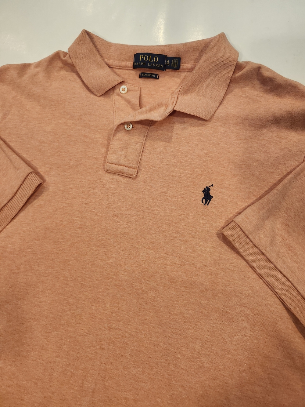Ralph Lauren Men's Short-Sleeve Polo in Peach with Navy Pony